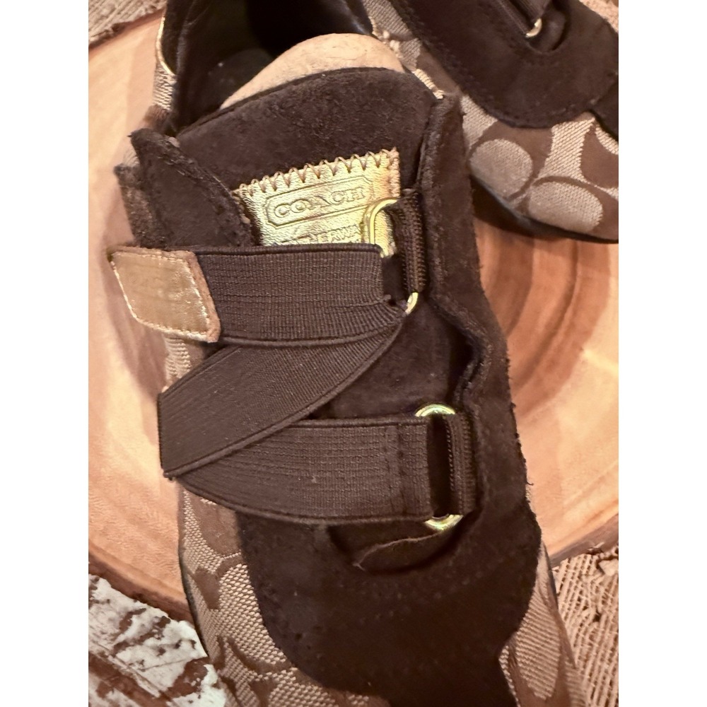 Coach Kyrie Signature Logo Canvas Suede Athletic Sneaker Women's 6.5M Brown Gold - Picture 13 of 16